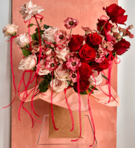 Valentines Bouquet with red roses and ribbons