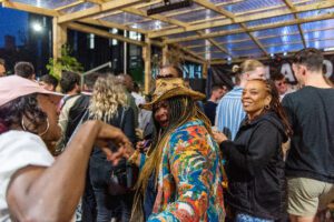 People partying in the courtyard.