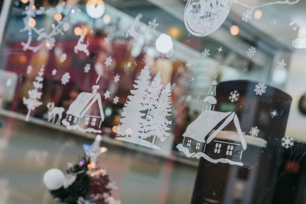Christmas decorations in Brixton Village shop window.