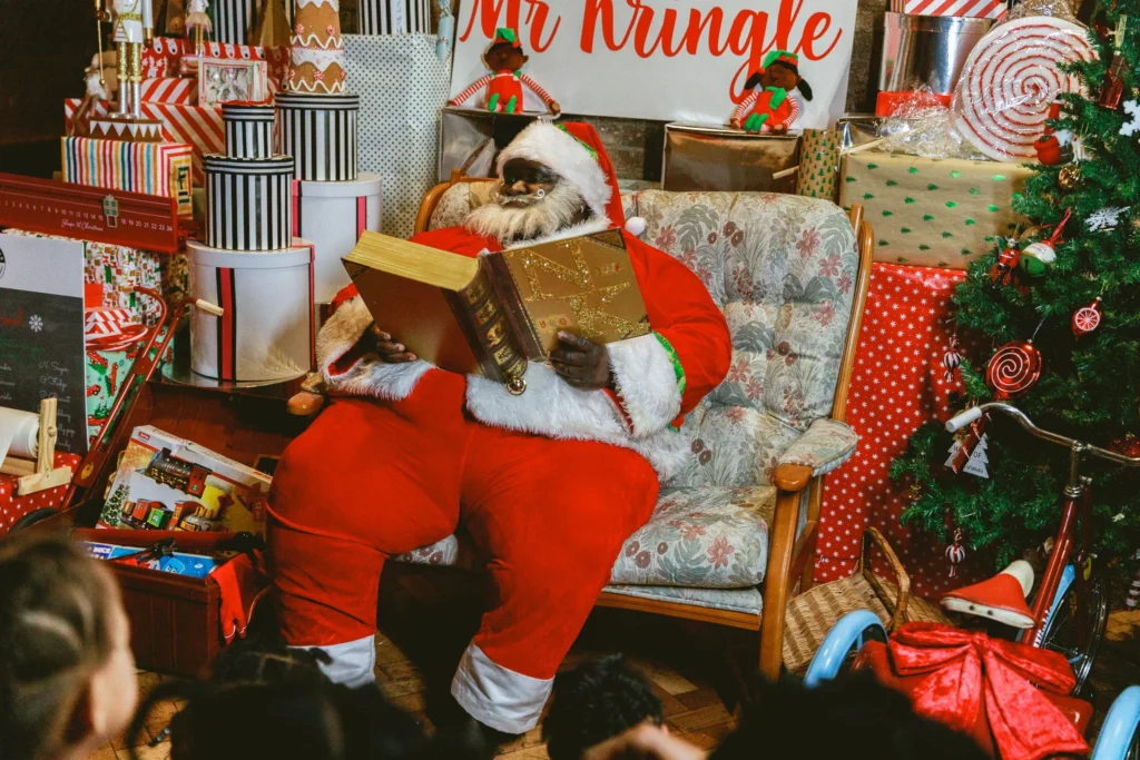 Black Santa from Noir Kringle in Santa's Grotto.