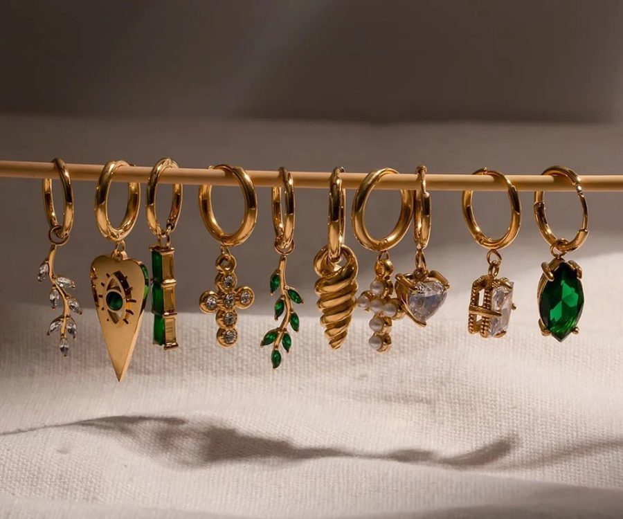 Selection of hanging earrings on display.