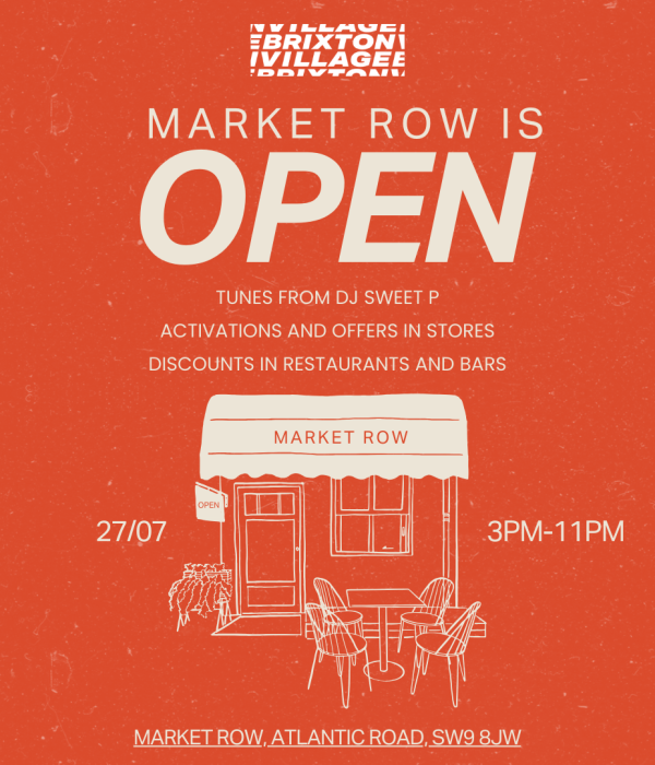 Graphic design with information about the Market Row incubator launch party.